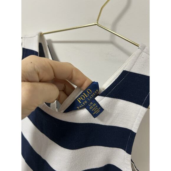 Polo Ralph Lauren Girls Fit & Flare Stripes Navy White Dress Size Large Nautical - Picture 2 of 7